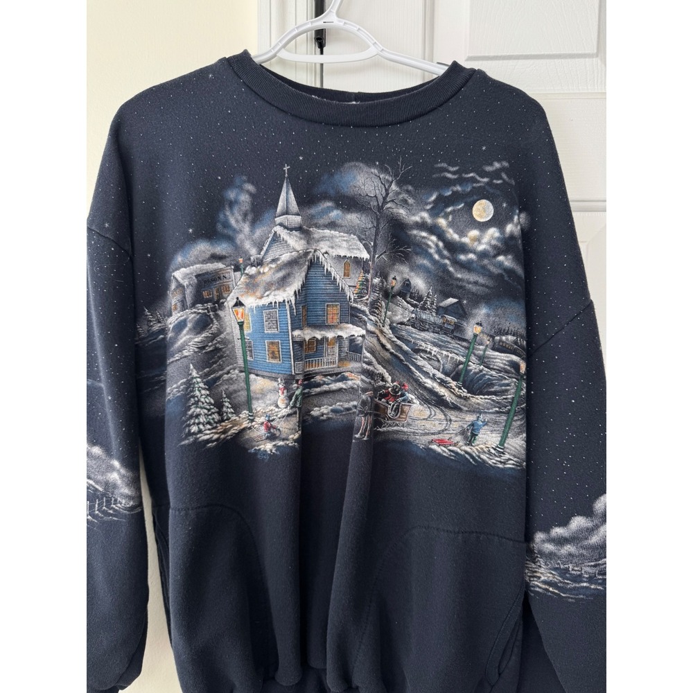 Art Unlimited‎ Winter Scene Snow Church Full Print Sweatshirt XL - Picture 2 of 6